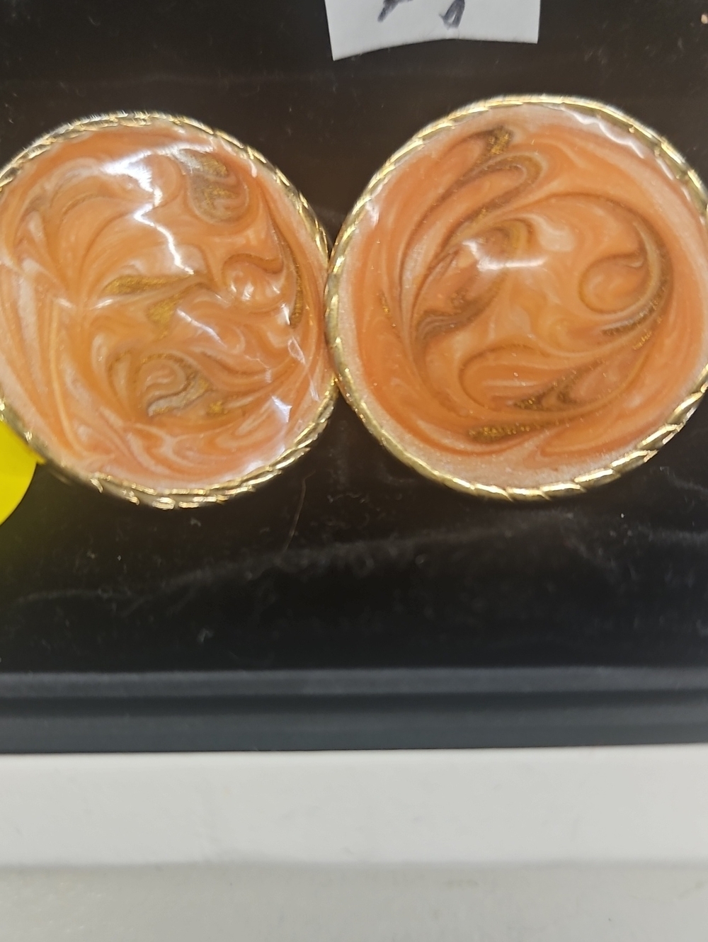 Gold-Trim Orange Swirl Round Earrings